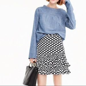 J. Crew ruffle skirt in dot/dark ink sz 6